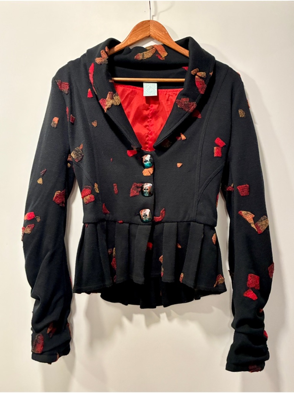 Legatte Jeans Black Peplum Jacket with Red & Gold Accent